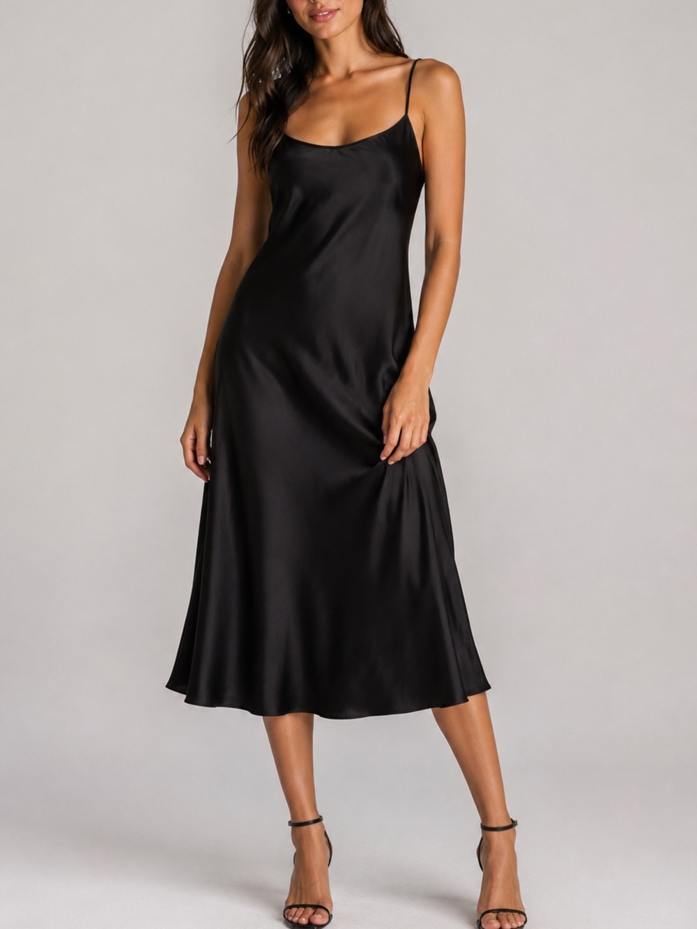 Olivia Von Halle 100% Silk Midi Slip Dress Size 1/XS Black Lined Adjustable